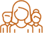 Brown line icon depicting a group of stylized people figures.