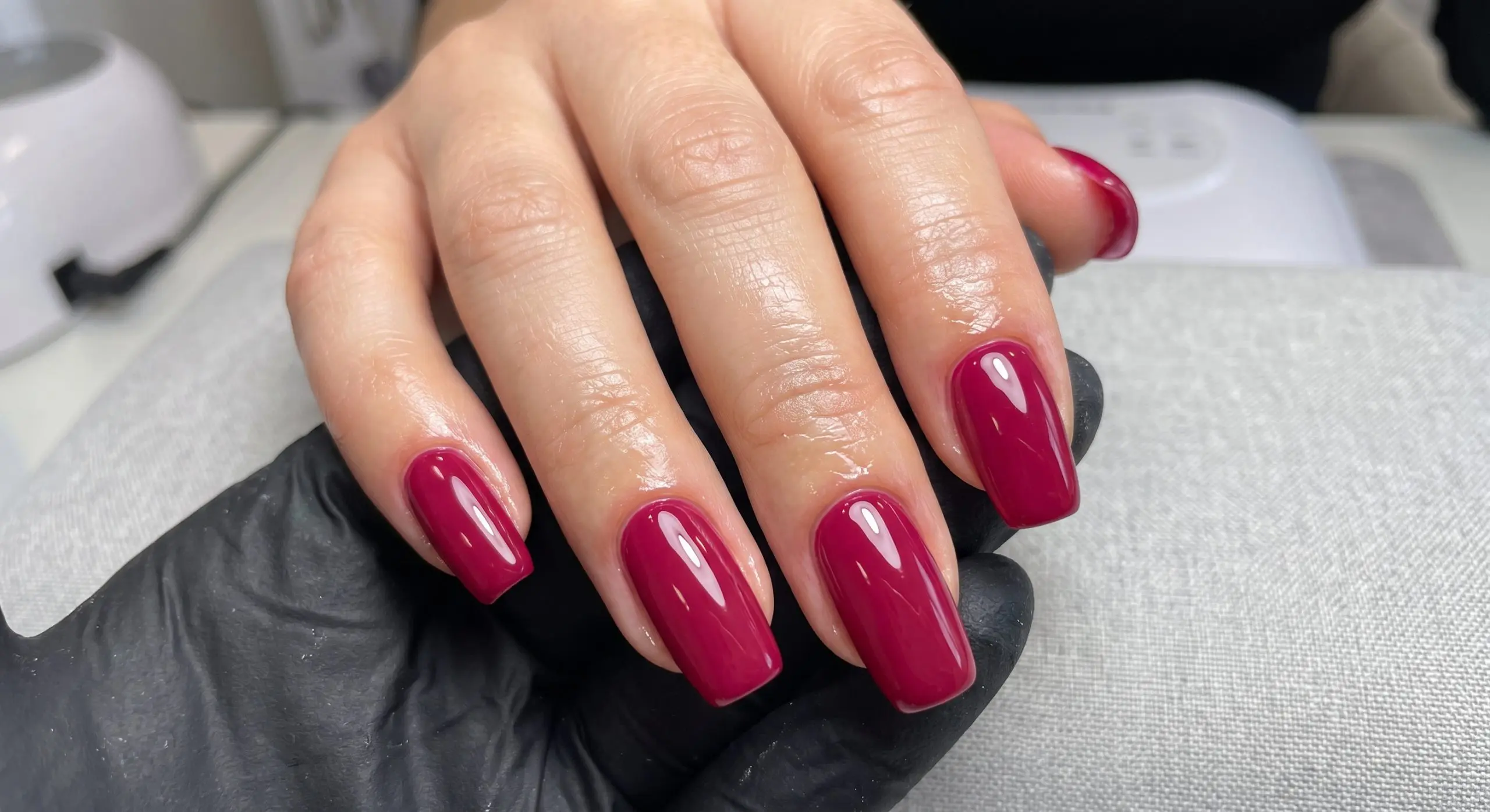 Close-up of smooth, freshly finished gel nails with a long-lasting professional manicure in San Antonio TX