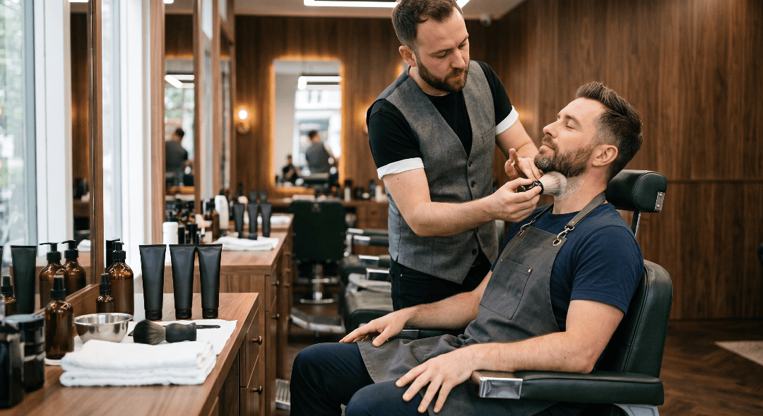 Man receiving a professional male grooming service at a top-rated nail bar in San Antonio TX