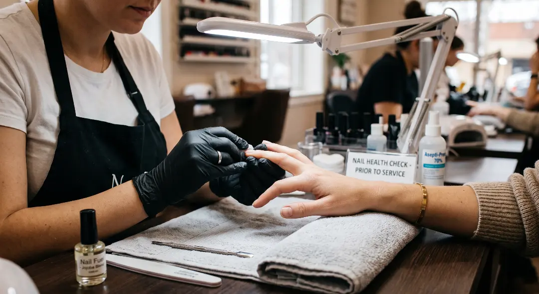 Licensed nail technician at Abel R Nail Bar in San Antonio performing a professional nail care service